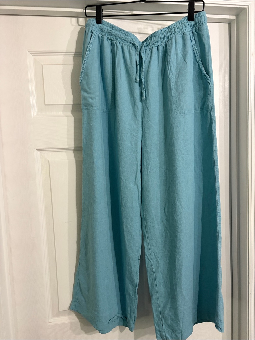 Zenana Wide Leg Linen Blend Pant, Dusty Teal Size XL